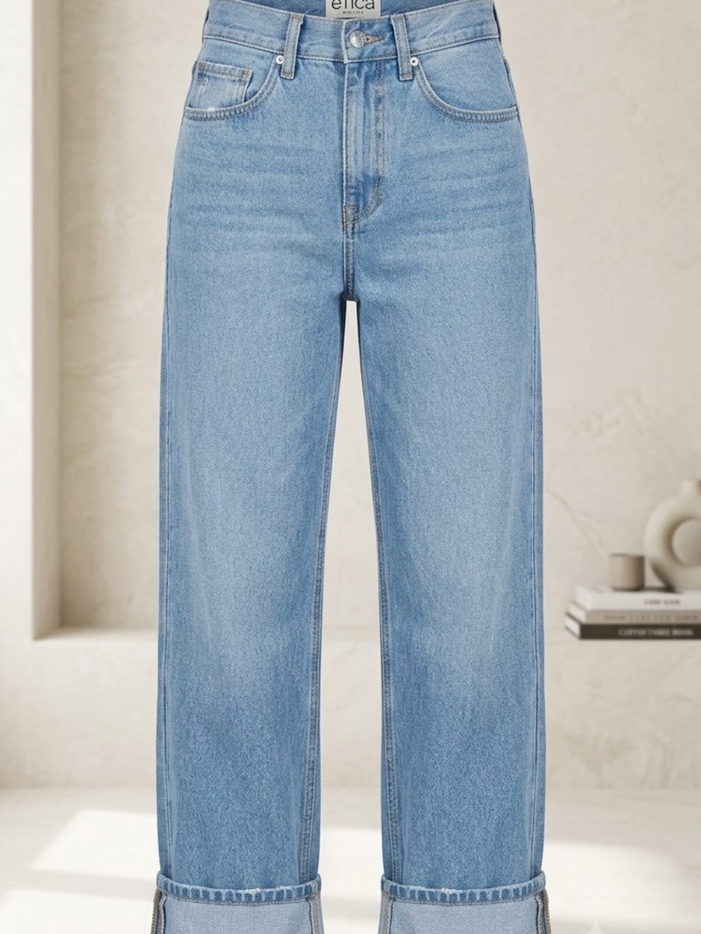 Etica Light Wash High-Rise Straight Leg Jeans